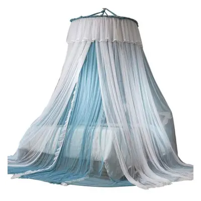 (blue, XL) Set Princess Bed Curtain Double Layer Round Dome Ceiling Hanging Soft Sheer Mesh Lace