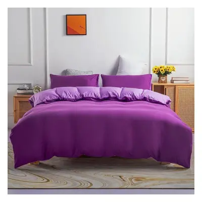 (purple, 260x229cm(3pcs)) Bedding Set Solid Color Double Quilt Cover Pillowcase Three-piece Cott