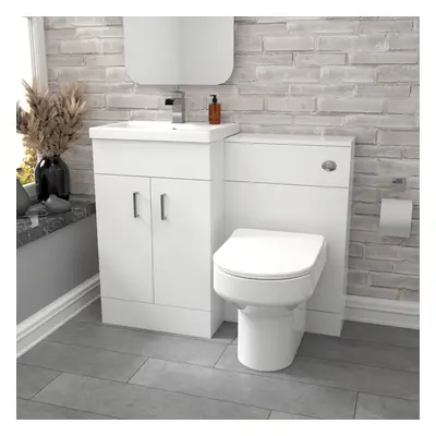 Nes Home White Vanity Basin Cabinet, WC Unit & Comfort Back To Wall Toilet