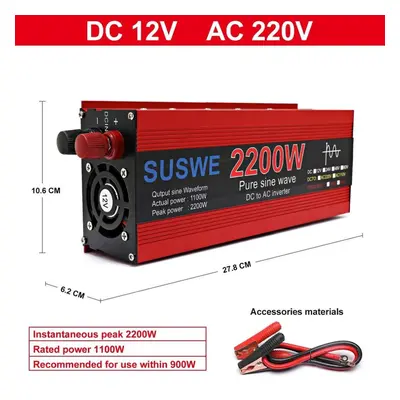 (as the picture, 12V110V2200W) Pure Sine Wave Inverter 1000w 2000w 2200w 3000w Dc 12v 24v To Ac 