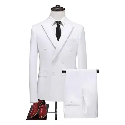 (white, XS) Fashion Men&apos;s Business Double Breasted Solid Color Suit Coat / Male Slim Weddin