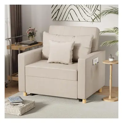 (Beige) YODOLLA Single Sofa Bed 3-in-1 Sleeper Chair Bed