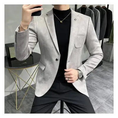 (gray, XXXL) New Men &apos;s Blazer Youth Slim Casual Suede Blazers