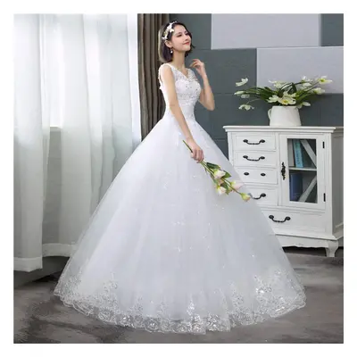 (white, S) V-neck Wedding Dresses Simple Off White Sequined Wedding Gown