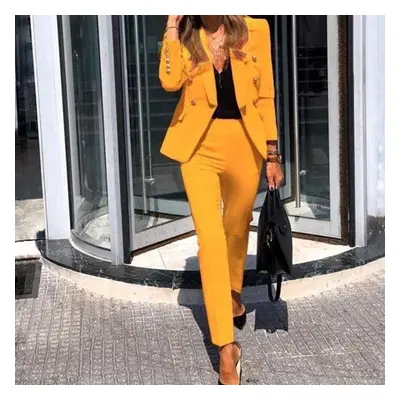 (yellow, XXL) New Arrival Women&apos;s Fashion Two-piece Casual Suits Blazer And Pants Set Offic