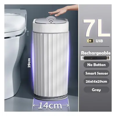 (as the picture, 7L Gray Charge) Wastebasket Narrow Smart Dump Bathroom Trash Bin Toilet Garbage