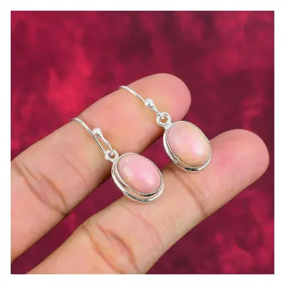 (pink, 1.50 Inches) Pink Opal Handmade Gemstone Earrings, Solid Sterling Silver Earrings Unique 