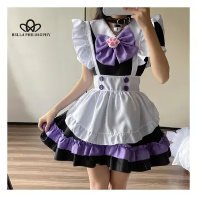 (black,purple, 4XL) S-5xl Plus Size Maid Super Cute Big Bow Lolita Dress Pink Blue Cute Dress Wo