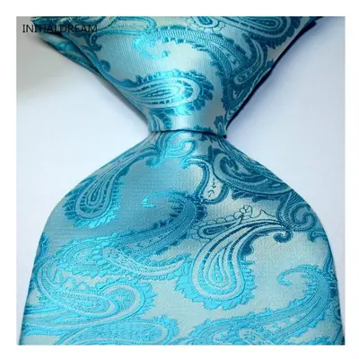 Man Tie Fashion New Paisly Print Wedding Tie Turquoise Blue Ascot Silk Men\'s Tie Necktie Gravat