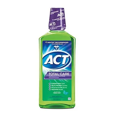 ACT Total Care Zero Alcohol Anticavity Fluoride Mouthwash 33.8 fl. oz. (Pack of 3) Fresh Mint