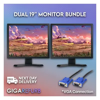 DUAL 19" LCD TFT PC Movie Gaming CCTV VGA Monitor