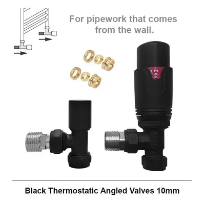 (Angled 10mm, Matt Black) Angled, Straight 10mm Thermostatic Radiator Valves