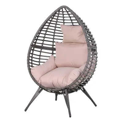 Outsunny Outdoor Wicker Teardrop Chair W/ Cushion Rattan Lounger Beige