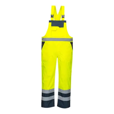 (3XL, Yellow/Navy) Portwest Mens Rain Contrast Hi-Vis Bib And Brace Overall