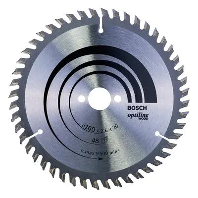 Bosch Optiline Wood Circular Hand Saw Blade, 160mm x 2.6mm x 20mm, Teeth, Silver