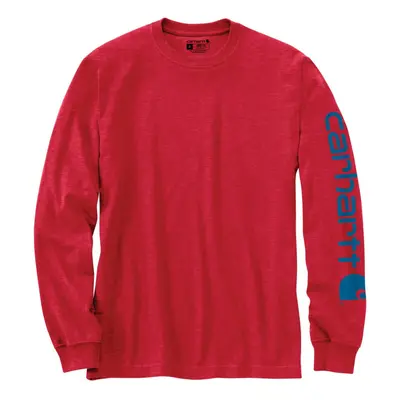 Carhartt Men's Loose Fit Heavyweight Long Logo Sleeve Graphic T-Shirt Fire Red Heather