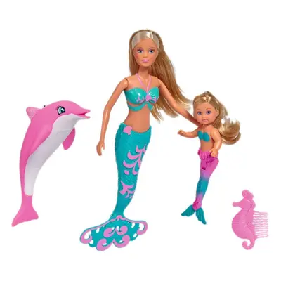 Simba - Steffi Love Mermaid Friends, Steffi as Mermaid, with Evi Doll, Pink Dolphin, Seahorse Co