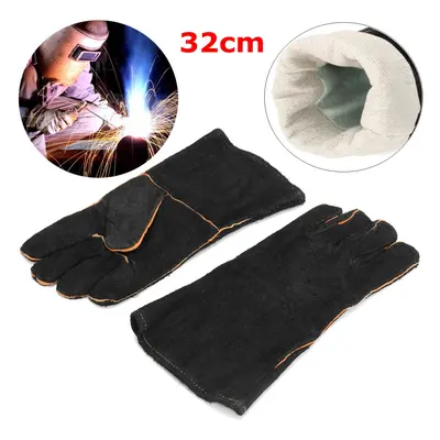 Heaty Duty Wood Burner Welding Heat Resistant Leather Gloves Stoves Fire Black