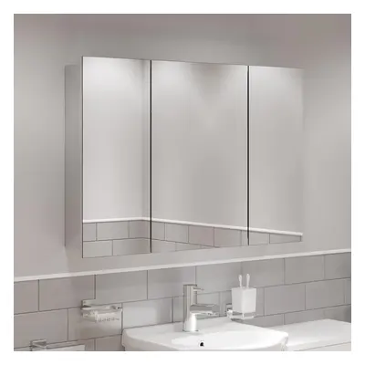 Triple Door Bathroom Mirror Cabinet Cupboard Stainless Steel Wall Mounted 900mm