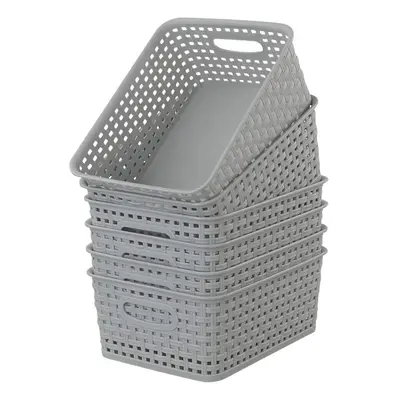 Cadineer 6-pack Plastic Grey Rattan Storage Basket Small Weave Basket Box