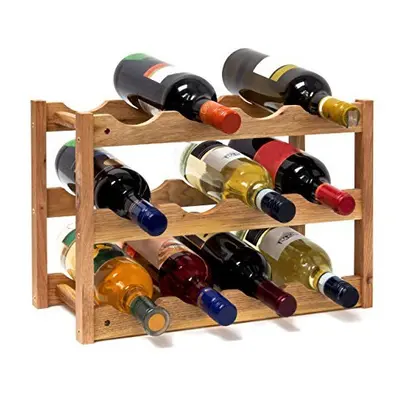 Relaxdays Free Rack: x 42.5 x cm Wooden Stand with Three Shelves for 12, Small Wine Bottle Holde