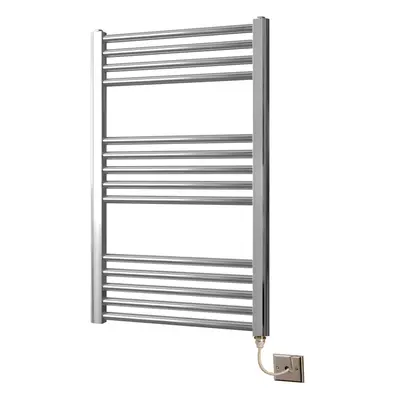 Greened House 500mm wide x 800mm high Chrome Flat Electric Heated Towel Rail Designer Straight T