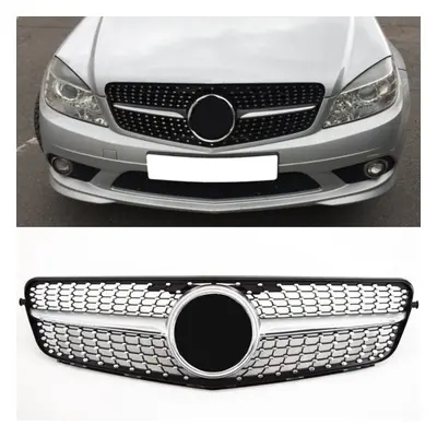 Mercedes C-Class C204 W204 S204 Front Main Grille Gloss Black With Chrome Pins Diamond Style