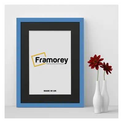 (50x70CM Pic (60x80CM Frame)) Blue Picture Frame Photo Frames With Black Mount Wall Art Hanging 