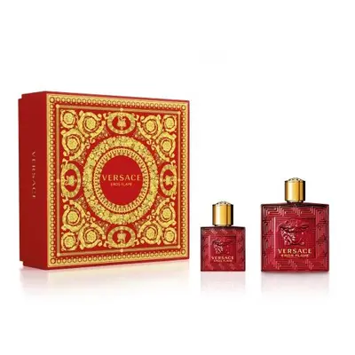 Versace Eros Flame Pcs Set For Men: 3.4 Eau De Parfum Spray + Oz Eau De Parfum Spray (Hard Box)