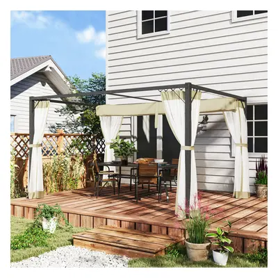 Outsunny x 4m Pergola with Retractable Roof and Netting, Khaki