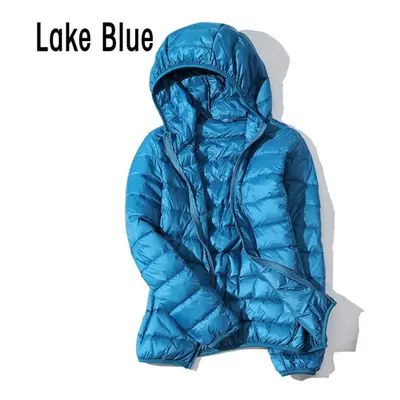 (lake blue, 4XL) Women Casual Hooded 90% White Duck Down Jacket Coat Windproof Warm Autumn Winte