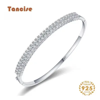 (silver) Tancise Classic Sterling Silver Zircon Bracelet Jewelry Geometric Bead Chain Link Brace