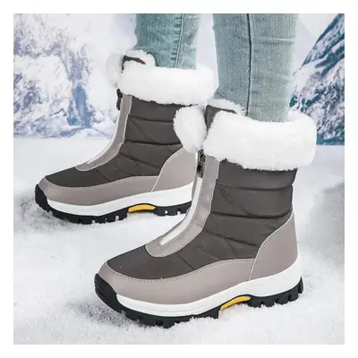 (gray, 37) Winter Outdoor Snow Boots Women Waterproof Non-slip And Velvet Padded Warm Cotton Sho