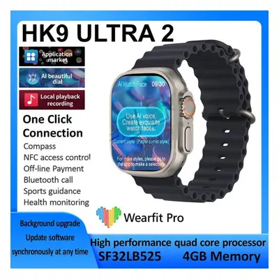 (Black) HK9 Ultra Smartwatch AMOLED 4GB Watch Ultra2 ChatGPT NFC Smart Watch for Men Ai Watch Fa