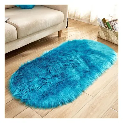 (dark blue, 60*160cm) Oval Plush Rug Carpet Plush Rug Kids Bed Soft Solid Color Thick Floor Mat 