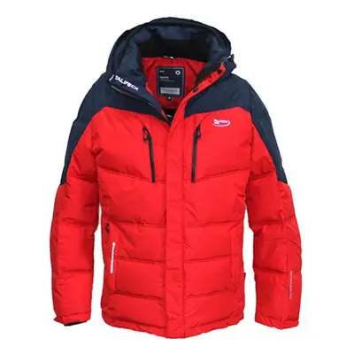 (red, L) Men Winter Jacket Thick Warm Cotton Padded Coat Patchwork Hooded Parka