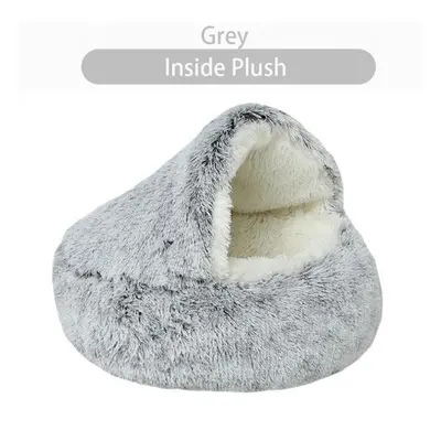 (grey, L) Pet Dog Cat Bed Round Plush Kitten Warm Sleeping Nest Bed Cat Igloo Cave House