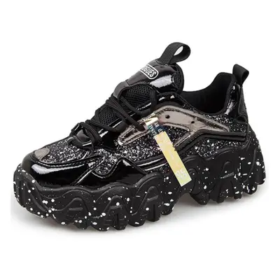 (black, 35) Hoho Fair Women Shoes Reflective Chunky Sneakers Women Fashion Glitter Bling Vulcani