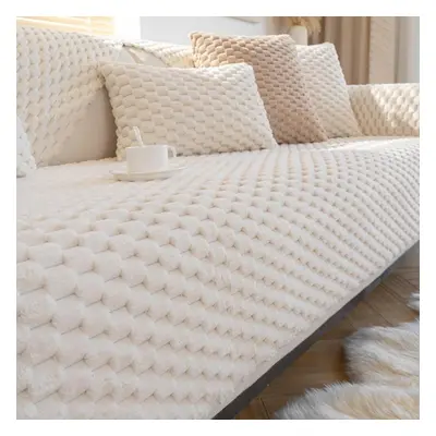 (beige, P 110x210cm 1pc) Winter Sofa Cover Thicken Plush Non-slip Couch Cushion For Living Room 