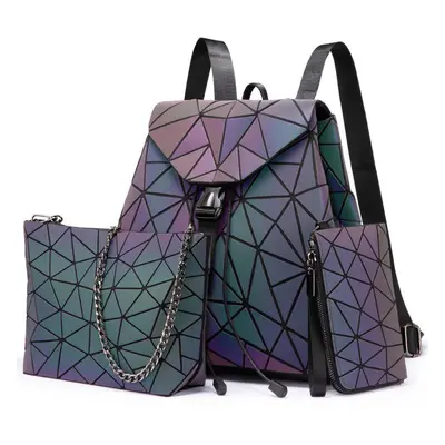 (multicolor) Pcs/set Women Backpack Foldable Crossbody Bag Ladies Bag Set Purse Geometric Bag Lu