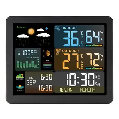 (black) Fj3566m Smart Weather Station With Clock Indoor And Outdoor Temperature & Humidity Meter