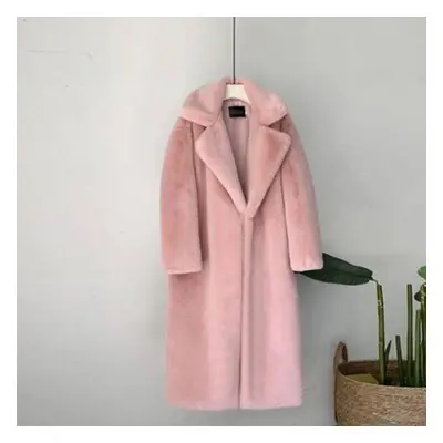 (pink, XL) Women Winter Warm Faux Fur Coat Thick Women Long Coat Turn Down Collar Women Warm Coa