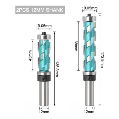 (blue, 2pcs 12mm shank) 12mm 1/2inch Shank Flush Trim Solid Carbide Spiral Top Bearing Cnc Route