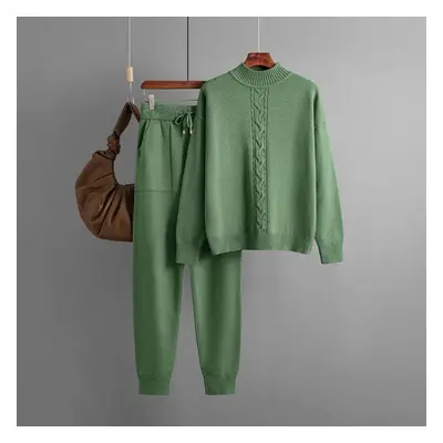 (green, OneSize) Fall Winter Lazy Wind Loose Half High Collar Pullover Sweater Suit Women&apos;s