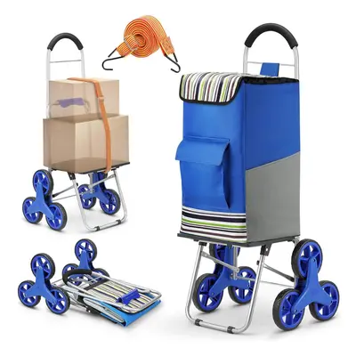 (Blue) 2in1 folding shopping cart 75L capacity and handcart super load 50kg labor adjustable set