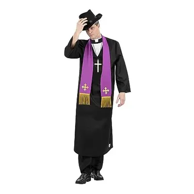 81020 Exorcist, Father Merrin Priest Costume, Robe, Men, Black & Purple, M-Size 38"-40"