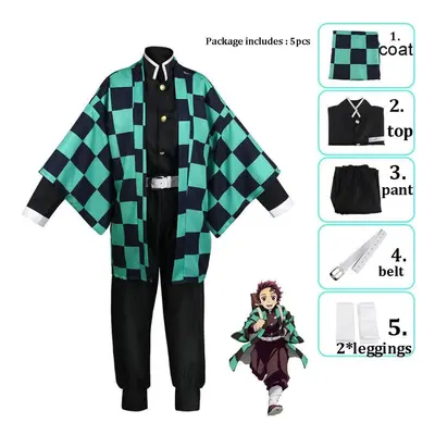 (as the picture, XXL) Anime Demon Slayer: Tanjiro Kamado Yaiba Kimono Top Fancy Suit Halloween C