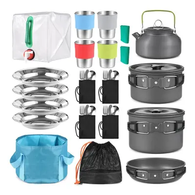 (dark gray) Lixada Cookware Outdoor Cooking Cookware Utensils Kit Family Hiking Travel Picnic Ta