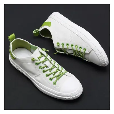 (green, 44) 100% Genuine Leather Mens Casual Shoes Cool Young Man Street Style White Shoes Cowhi