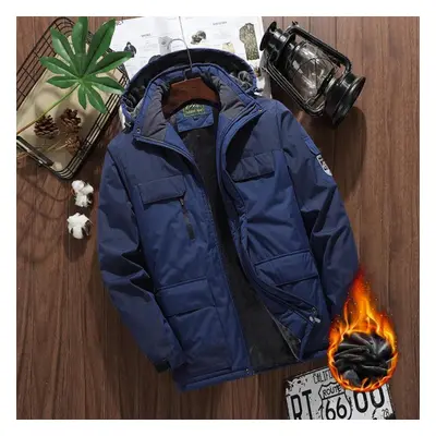 (dark blue, XXL) Autumn And Winter Charge Coat Men&apos;s Plush And Thickened Trendy Cotton Coat